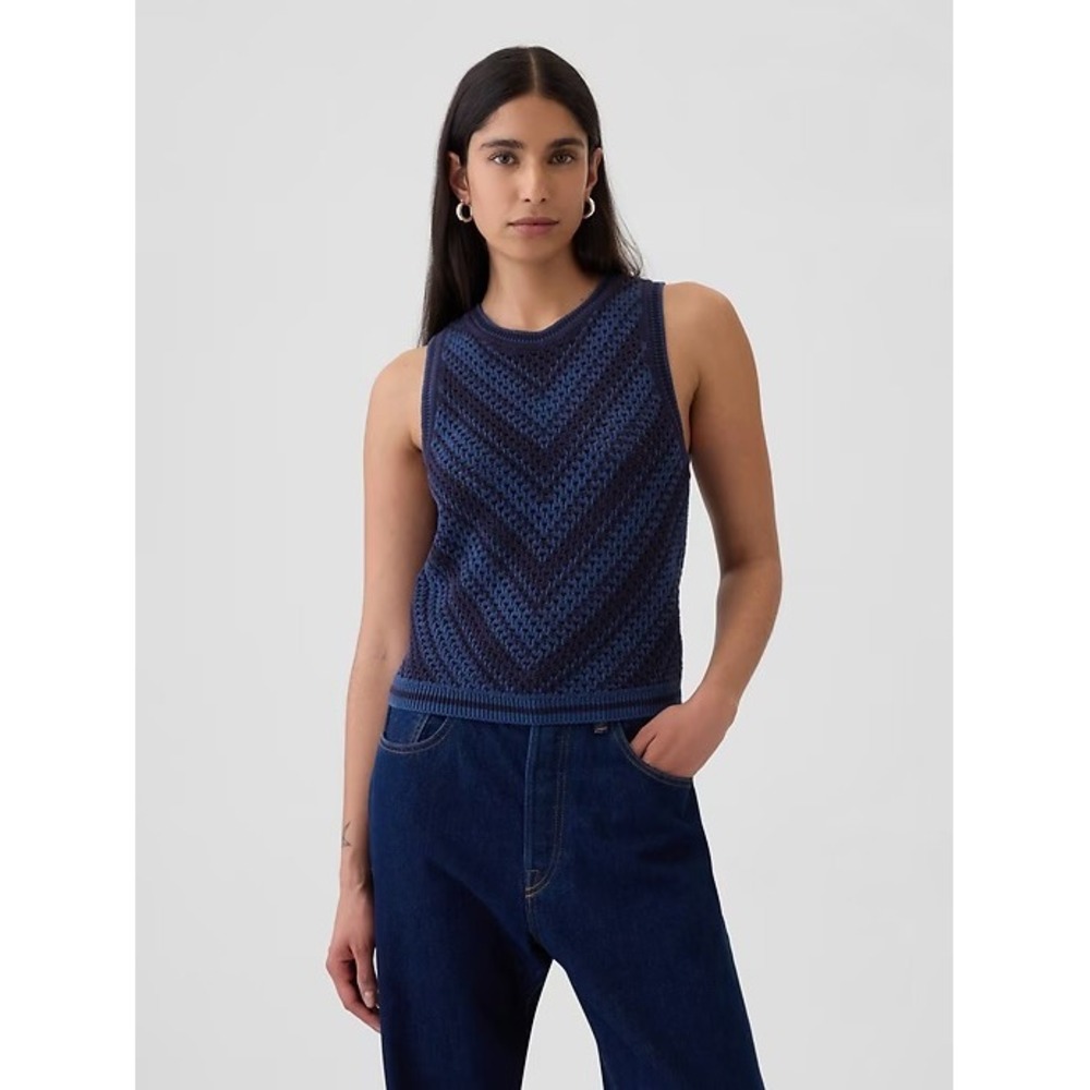 Gap Navy Chevron Crochet Sweater Vest Sleeveless Cotton Knit XL 411474-02